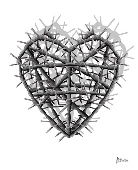 Barbed Wire Heart On White Drawing by Joan Stratton - Fine Art America