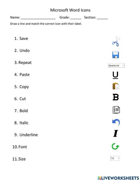 Microsoft Word Icons Worksheet