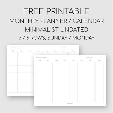 Free Printable Calendar Minimalist | Month Calendar Printable