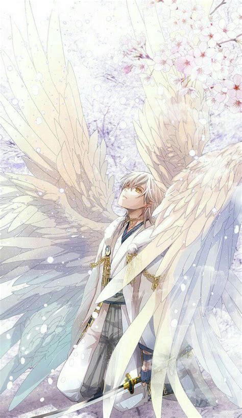 Anime boy, angel, wings, white; Anime Guys | Работы, Иллюстрации арт, Фэнтези рисунки