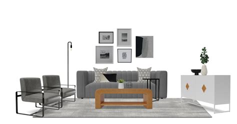 Modern Gray Living Room Set with Natural Rattan Coffee Table | Spacejoy