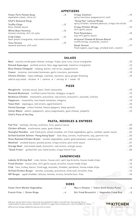 Wolfgang Puck Kitchen menu in Costa Mesa, California, USA