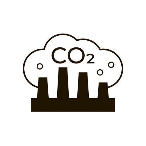 CO2 emission icon, carbon from factory. Factory silhouette with chimney ...