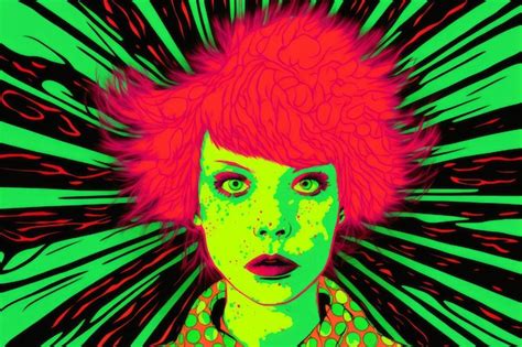 Premium AI Image | Psychedelic portrait of a woman with neon pink hair ...