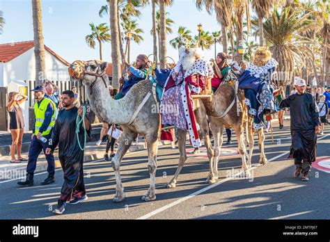 The traditional Spanish Three Kings Parade (Cabalgata de los Reyes Magos) on 5th January at ...