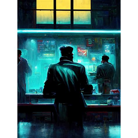 Nighthawks Style Futuristic Cyber Noir Bar Unframed Wall Art Print Poster Home Decor - Walmart.com