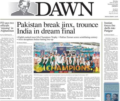 ‘We Are The Champions.’ How Pakistani Newspapers Reported Champions ...