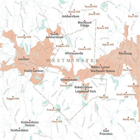 MA Worcester Westminster Vector Road Map Digital Art by Frank Ramspott | Fine Art America