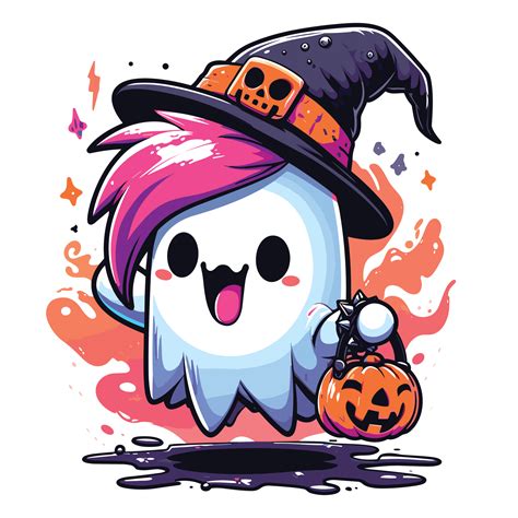 Beautiful Halloween Boo Wearing Hat - Ai Generative 32871996 PNG