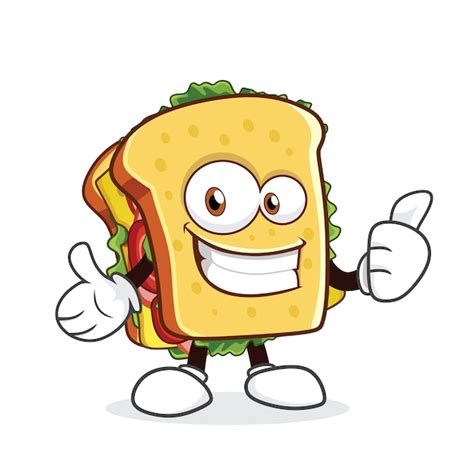 Personaje de dibujos animados lindo sándwich que muestra el pulgar ...