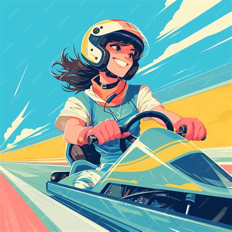 Premium Vector | A Bakersfield girl goes velomobile racing in cartoon style