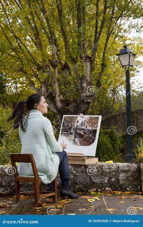 Young Woman Painting on a Park Stock Photo - Image of painter, cheerful ...