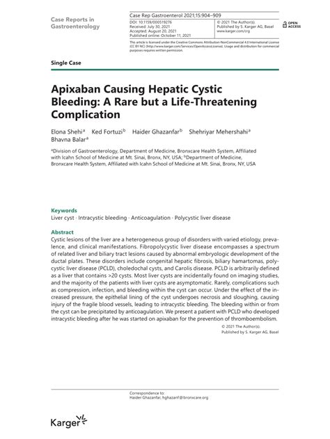 (PDF) Apixaban Causing Hepatic Cystic Bleeding: A Rare but a Life-Threatening Complication