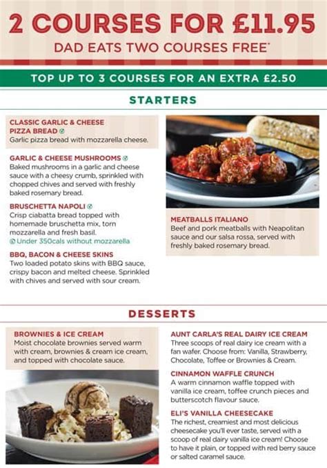 Menu at Frankie & Benny's restaurant, Wembley, Unit 100 London Designer Outlet Centrer