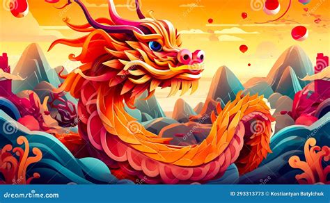 Colorful Dragon Sitting on Top of Mountain Next To Hot Air Balloons. Generative AI Stock Image ...