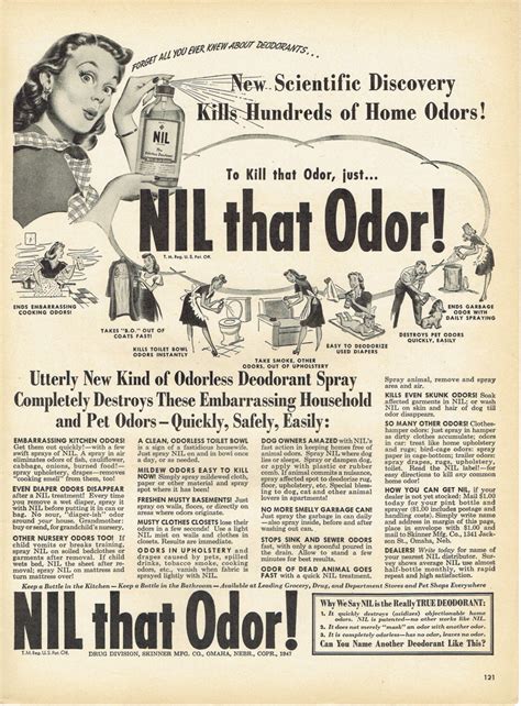 1947 NIL Odorless Deodorant Household Spray Advertisement - 40s Housewife Ad from Ephemerosity ...