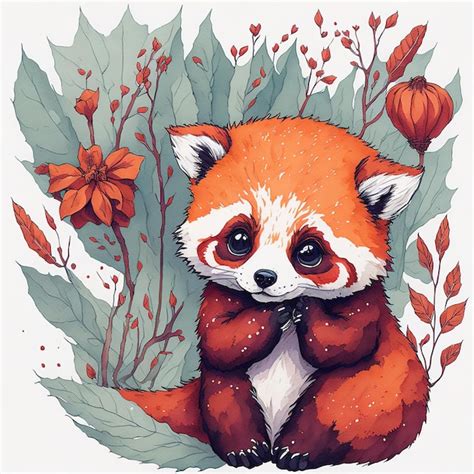 Premium AI Image | A drawing of a red panda with a flower on it.