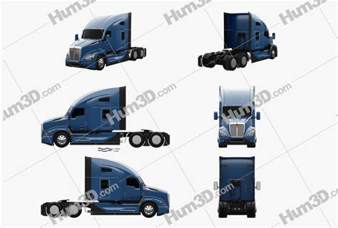 Kenworth T680 Sleeper Cab Tractor Truck 2022 Blueprint Template - 3DModels.org