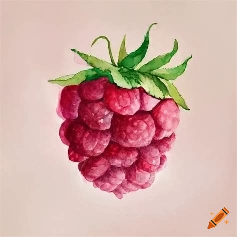 Watercolor painting of a raspberry on a neutral background