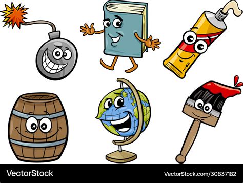 Funny objects cartoon clip arts set Royalty Free Vector