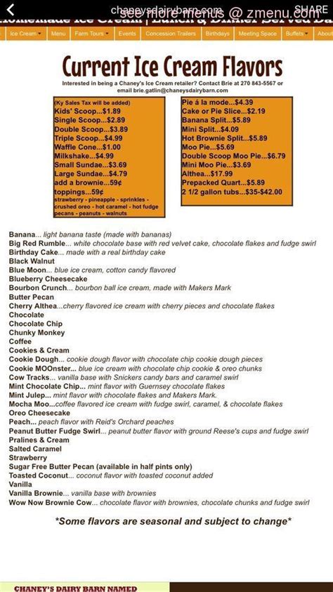 Online Menu of Chaney's Dairy Barn Restaurant, Bowling Green, Kentucky, 42101 - Zmenu