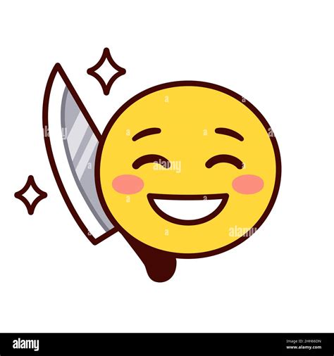 笑里藏刀 Chinese expression: A knife hidden behind a smile. Smiling emoji hiding knife behind back ...