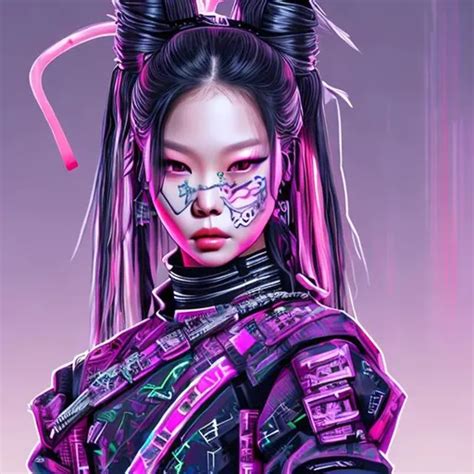 Full body Portrait of Kpop jennie cyberpunk samurai