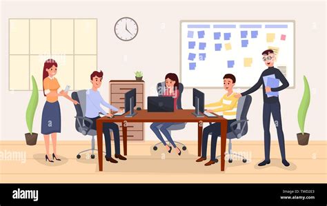 Team management, coworking vector illustration. Happy colleagues ...