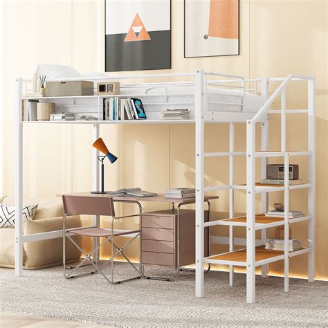 Mason & Marbles Canaan Platform Bed,Loft Bed with Upper Grid Storage Shelf and Lateral Storage ...