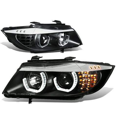 For 2005 to 2008 BMW E90 3-Series 3D LED Halo Projector HeadLight Black Housing Amber Corner ...