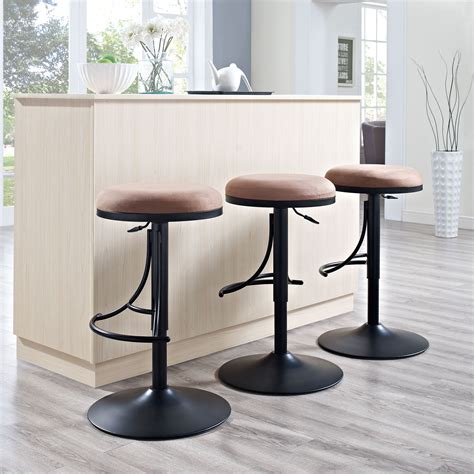 JASPER BACKLESS SWIVEL COUNTER STOOL IN BLACK WITH BROWN CUSHION ...