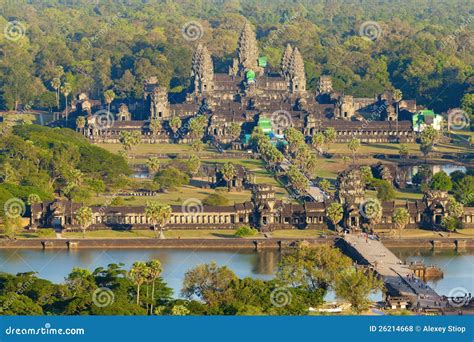 Aerial view of Angkor Wat stock photo. Image of building - 26214668