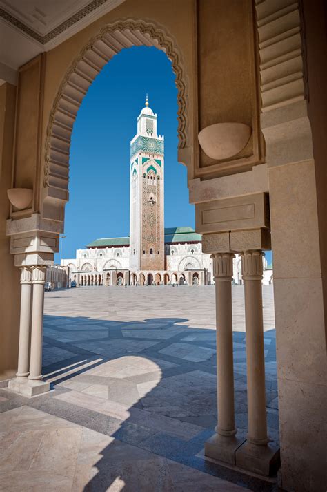 Front view of the Hassan II mosque and the highest minaret in the world ...