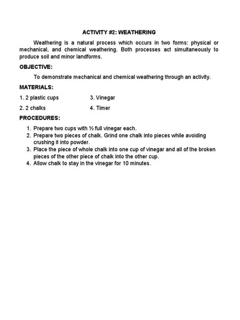 Weathering Experiment | PDF | Chalk | Weathering