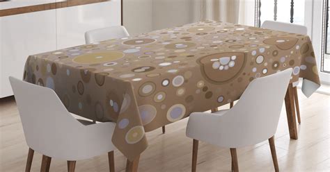 Tan Tablecloth, Soft Colored Circles and Dots in Different Sizes Bubble Shapes Artistry ...