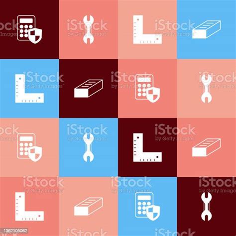 Set Pop Art Security Keypad Access Panel Wrench Spanner Corner Ruler And Brick Icon Vector Stock ...