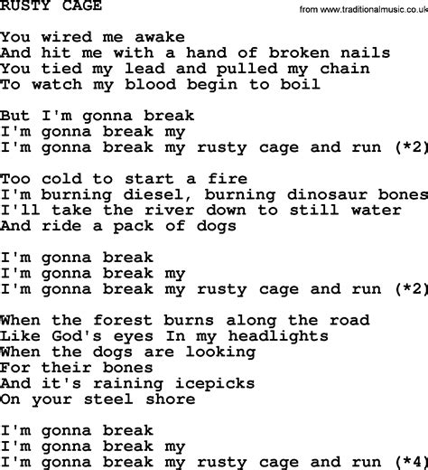 Johnny Cash song Rusty Cage.txt lyrics | Lyrics, Johnny cash, Country lyrics