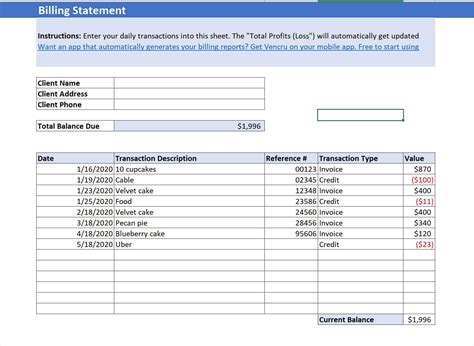 Free Billing Statement Templates - Vencru