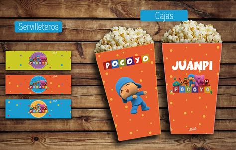 Etiquetas para #servilleteros (anillo). Cajas para pochoclos o golosinas Pocoyó #Kit #cumple # ...