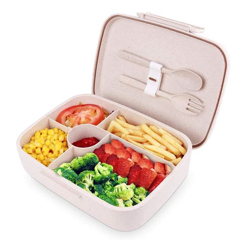 BriGenius Bento Lunch Box 4 Compartments Leakproof Microwave with Fork ...