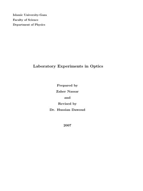 Laboratory Experiment in Optics - Tex | PDF | Diffraction | Interferometry