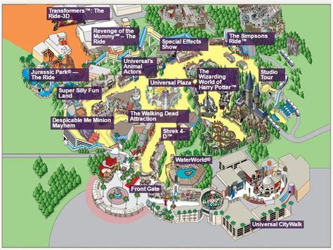 Universal Studios Map Highlighting the Larger Attractions (Guest ...