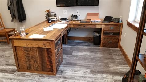 barnwood office desk Reclaimed L-shaped computer desk rustic corner ...