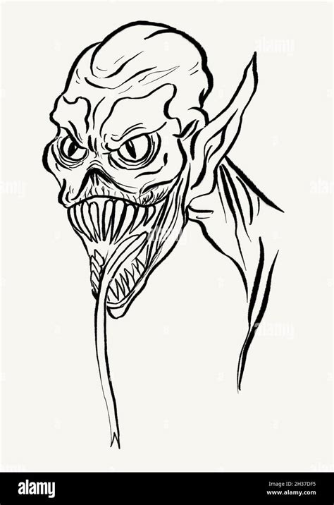 a creepy long tongued demon face illustration Stock Photo - Alamy