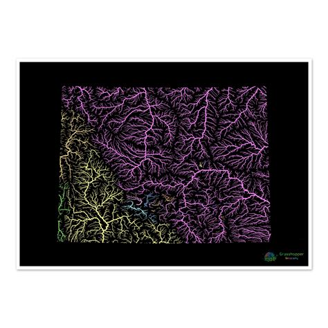 Wyoming - River basin map, pastel on black - Fine Art Print ...