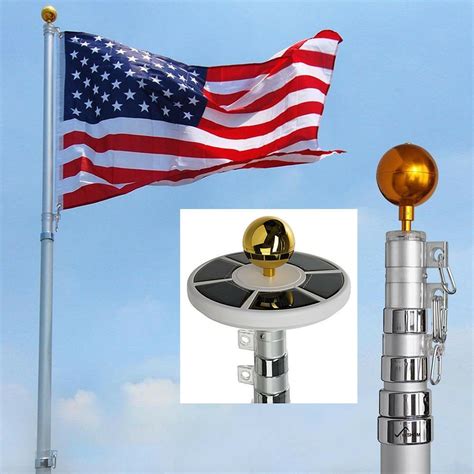 25ft Flag Pole Kit Telescopic Aluminum Flagpole Solar Lights 2 Flags ...