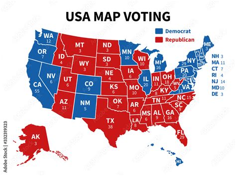 Usa map voting. Presidential election map each state american electoral votes showing ...