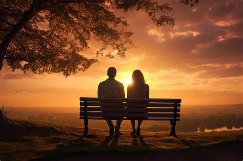 Premium AI Image | couple sitting on a bench at sunset