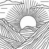A Sunrise Over Mountains Black And White Coloring Page · Creative Fabrica sketch template
