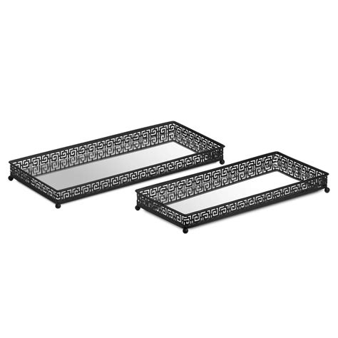 Set Of Two Rectangular Aztec Black Mirrored Trays | Wholesale by Hill ...